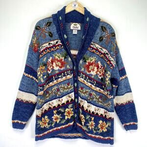 Vintage Tiara International Cardigan Sweater Womens M Floral Butterfly Boho 90s